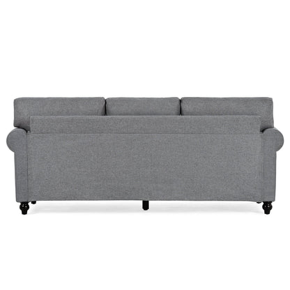 Divano a 3 posti imbottito grigio con borchie
