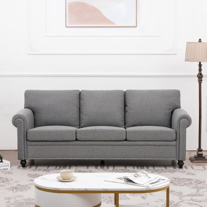 Divano a 3 posti imbottito grigio con borchie