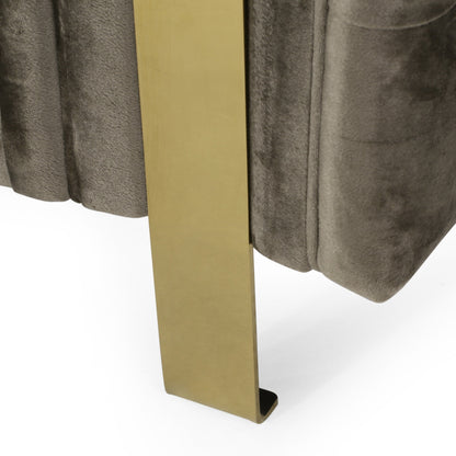 Divano a 3 posti con bottoni in velluto grigio e gambe in ferro