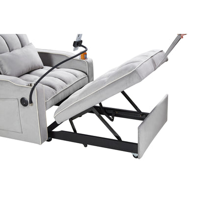 Divano letto singolo convertibile in velluto grigio con porta di ricarica USB