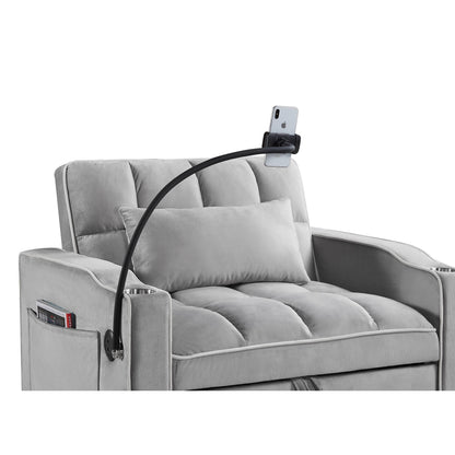 Divano letto singolo convertibile in velluto grigio con porta di ricarica USB