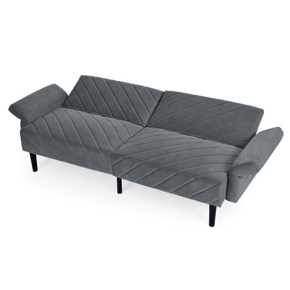 Divano letto futon convertibile in velluto grigio trapuntato