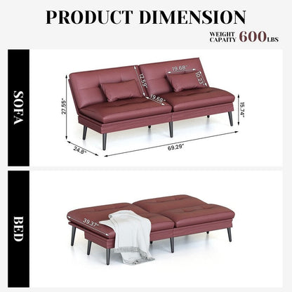 Divano letto futon trasformabile Grondin, divano letto con schienale regolabile in 5 angolazioni e 2 cuscini, poltrona reclinabile in stile moderno.