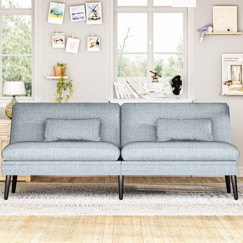 Divano letto futon trasformabile Grondin, divano letto con schienale regolabile in 5 angolazioni e 2 cuscini, poltrona reclinabile in stile moderno.