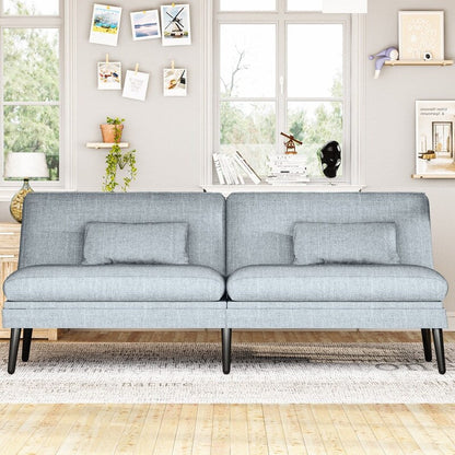 Divano letto futon trasformabile Grondin, divano letto con schienale regolabile in 5 angolazioni e 2 cuscini, poltrona reclinabile in stile moderno.