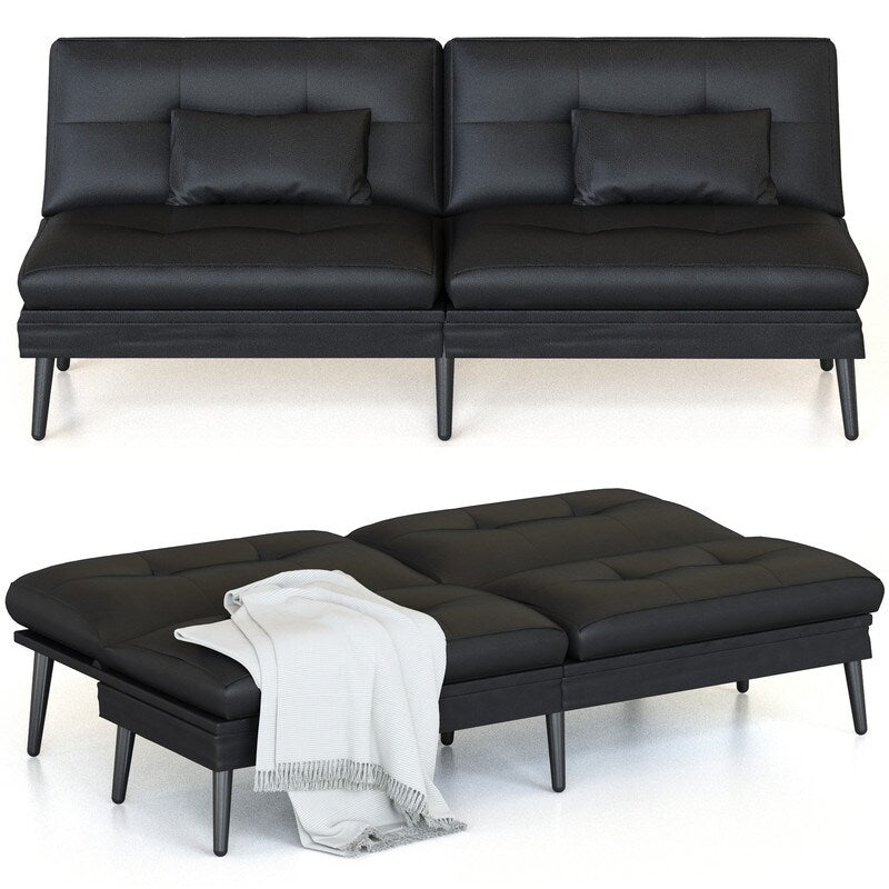 Divano letto futon trasformabile Grondin, divano letto con schienale regolabile in 5 angolazioni e 2 cuscini, poltrona reclinabile in stile moderno.