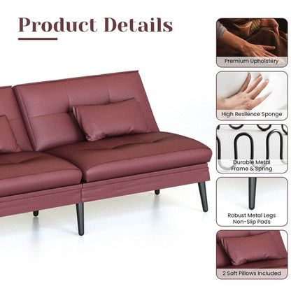 Divano letto futon trasformabile Grondin, divano letto con schienale regolabile in 5 angolazioni e 2 cuscini, poltrona reclinabile in stile moderno.