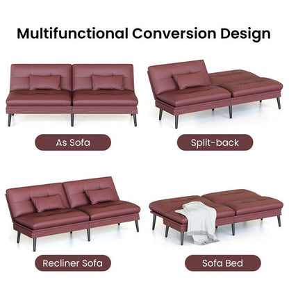 Divano letto futon trasformabile Grondin, divano letto con schienale regolabile in 5 angolazioni e 2 cuscini, poltrona reclinabile in stile moderno.