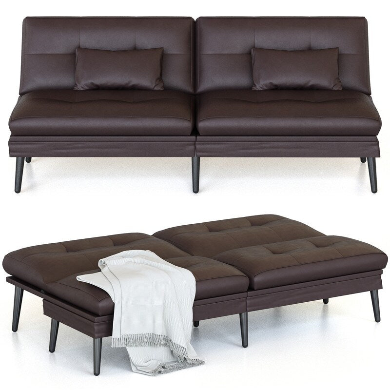 Divano letto futon trasformabile Grondin, divano letto con schienale regolabile in 5 angolazioni e 2 cuscini, poltrona reclinabile in stile moderno.