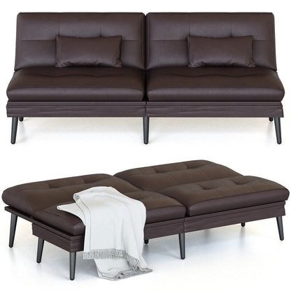 Divano letto futon trasformabile Grondin, divano letto con schienale regolabile in 5 angolazioni e 2 cuscini, poltrona reclinabile in stile moderno.