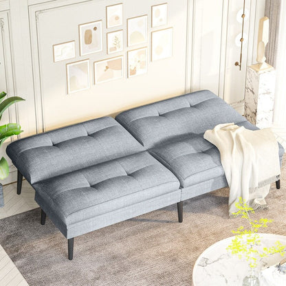 Divano letto futon trasformabile Grondin, divano letto con schienale regolabile in 5 angolazioni e 2 cuscini, poltrona reclinabile in stile moderno.
