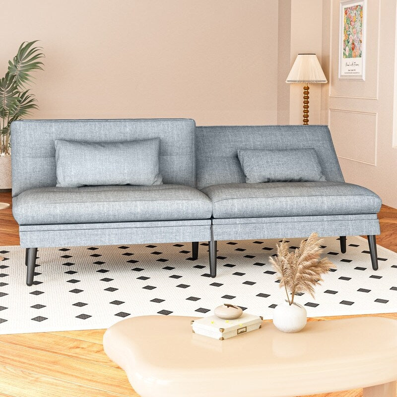 Divano letto futon trasformabile Grondin, divano letto con schienale regolabile in 5 angolazioni e 2 cuscini, poltrona reclinabile in stile moderno.