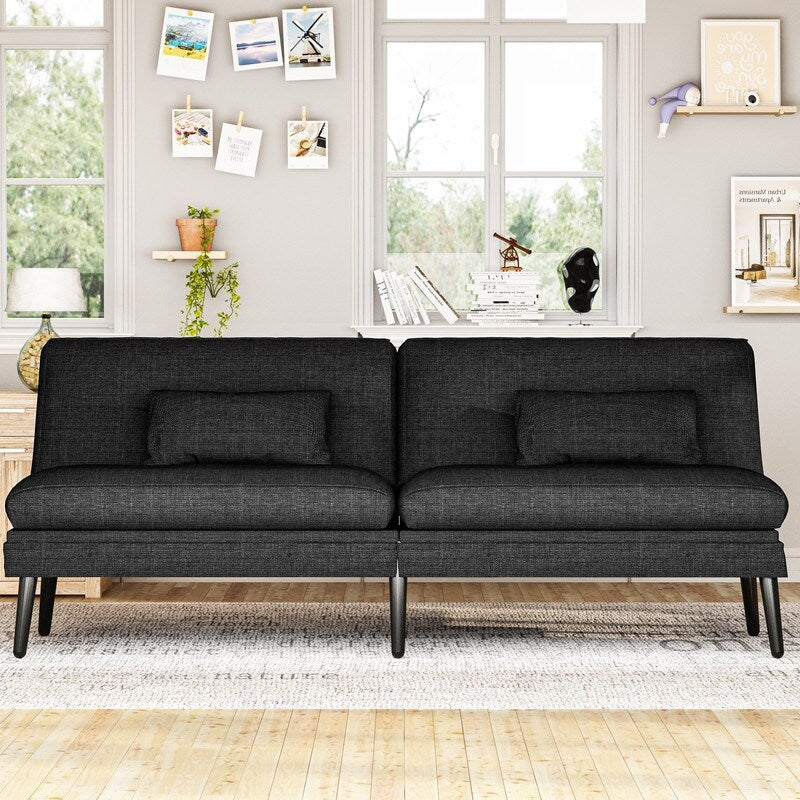 Divano letto futon trasformabile Grondin, divano letto con schienale regolabile in 5 angolazioni e 2 cuscini, poltrona reclinabile in stile moderno.