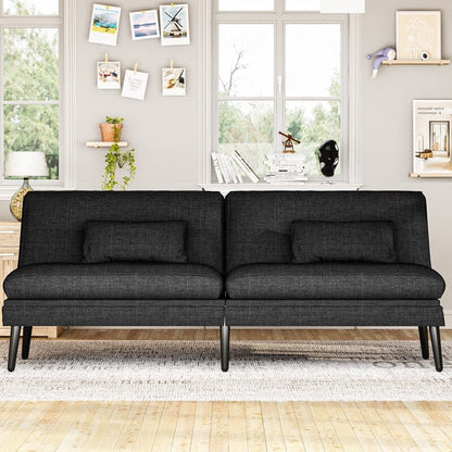 Divano letto futon trasformabile Grondin, divano letto con schienale regolabile in 5 angolazioni e 2 cuscini, poltrona reclinabile in stile moderno.