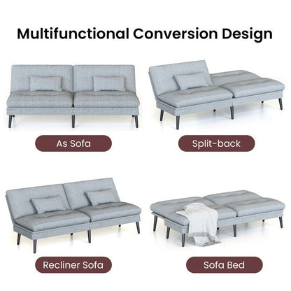 Divano letto futon trasformabile Grondin, divano letto con schienale regolabile in 5 angolazioni e 2 cuscini, poltrona reclinabile in stile moderno.