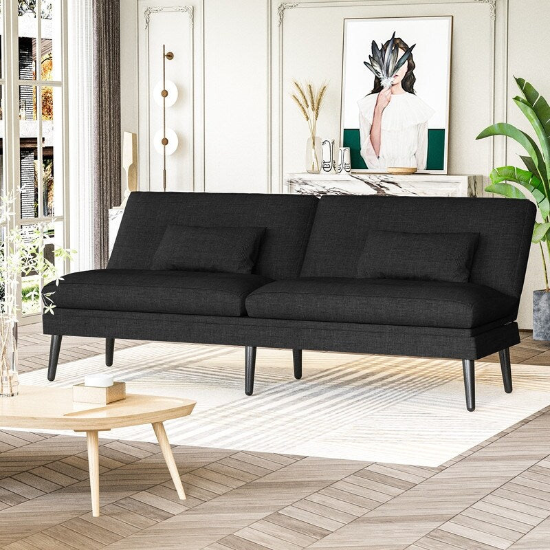 Divano letto futon trasformabile Grondin, divano letto con schienale regolabile in 5 angolazioni e 2 cuscini, poltrona reclinabile in stile moderno.