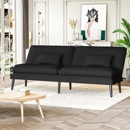 Divano letto futon trasformabile Grondin, divano letto con schienale regolabile in 5 angolazioni e 2 cuscini, poltrona reclinabile in stile moderno.
