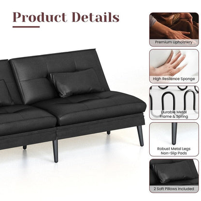 Divano letto futon trasformabile Grondin, divano letto con schienale regolabile in 5 angolazioni e 2 cuscini, poltrona reclinabile in stile moderno.