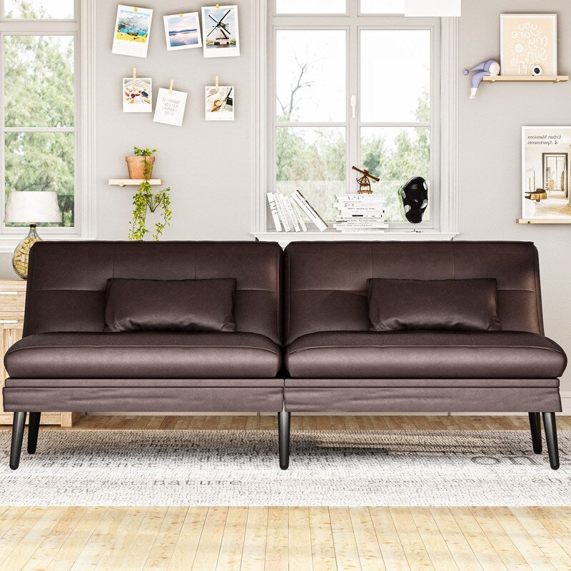 Divano letto futon trasformabile Grondin, divano letto con schienale regolabile in 5 angolazioni e 2 cuscini, poltrona reclinabile in stile moderno.