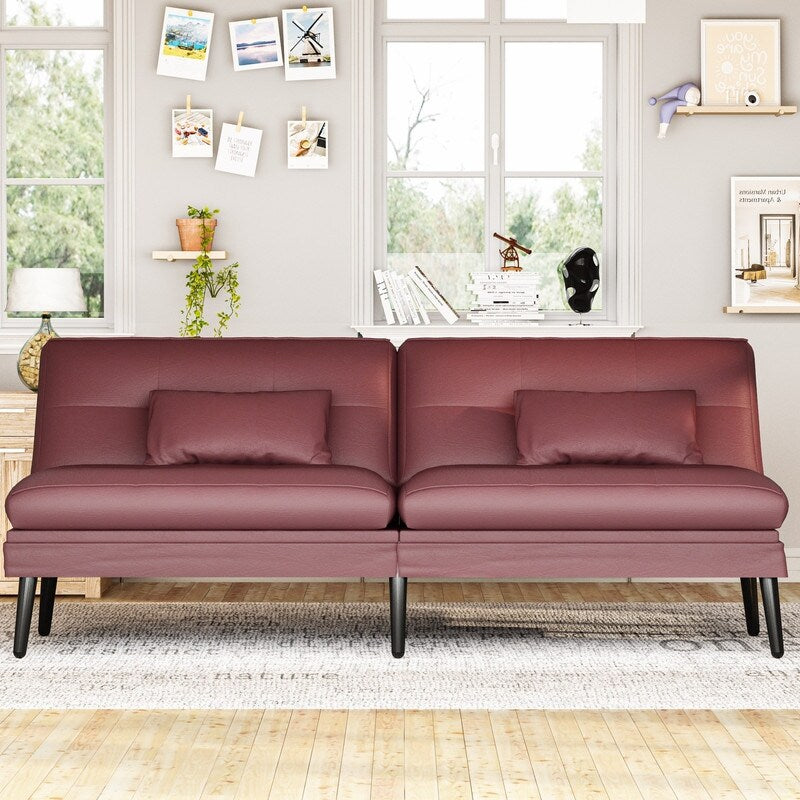 Divano letto futon trasformabile Grondin, divano letto con schienale regolabile in 5 angolazioni e 2 cuscini, poltrona reclinabile in stile moderno.
