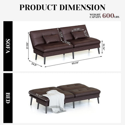 Divano letto futon trasformabile Grondin, divano letto con schienale regolabile in 5 angolazioni e 2 cuscini, poltrona reclinabile in stile moderno.