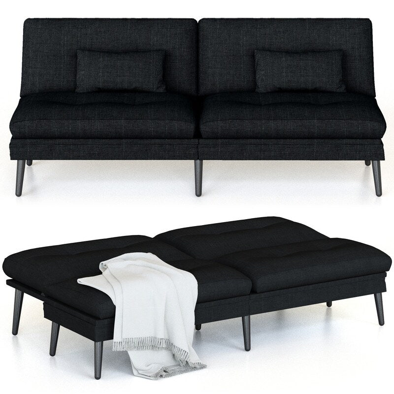 Divano letto futon trasformabile Grondin, divano letto con schienale regolabile in 5 angolazioni e 2 cuscini, poltrona reclinabile in stile moderno.