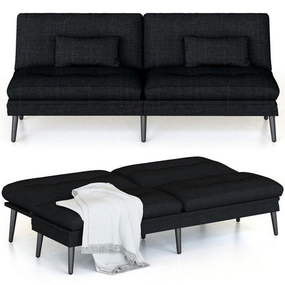 Divano letto futon trasformabile Grondin, divano letto con schienale regolabile in 5 angolazioni e 2 cuscini, poltrona reclinabile in stile moderno.
