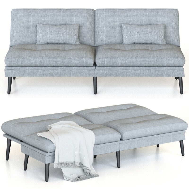 Divano letto futon trasformabile Grondin, divano letto con schienale regolabile in 5 angolazioni e 2 cuscini, poltrona reclinabile in stile moderno.