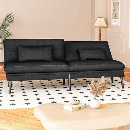 Divano letto futon trasformabile Grondin, divano letto con schienale regolabile in 5 angolazioni e 2 cuscini, poltrona reclinabile in stile moderno.