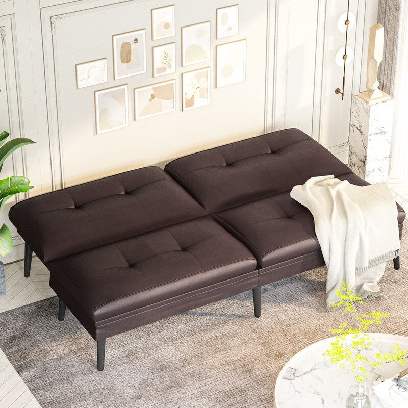 Divano letto futon trasformabile Grondin, divano letto con schienale regolabile in 5 angolazioni e 2 cuscini, poltrona reclinabile in stile moderno.
