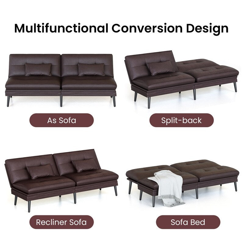 Divano letto futon trasformabile Grondin, divano letto con schienale regolabile in 5 angolazioni e 2 cuscini, poltrona reclinabile in stile moderno.
