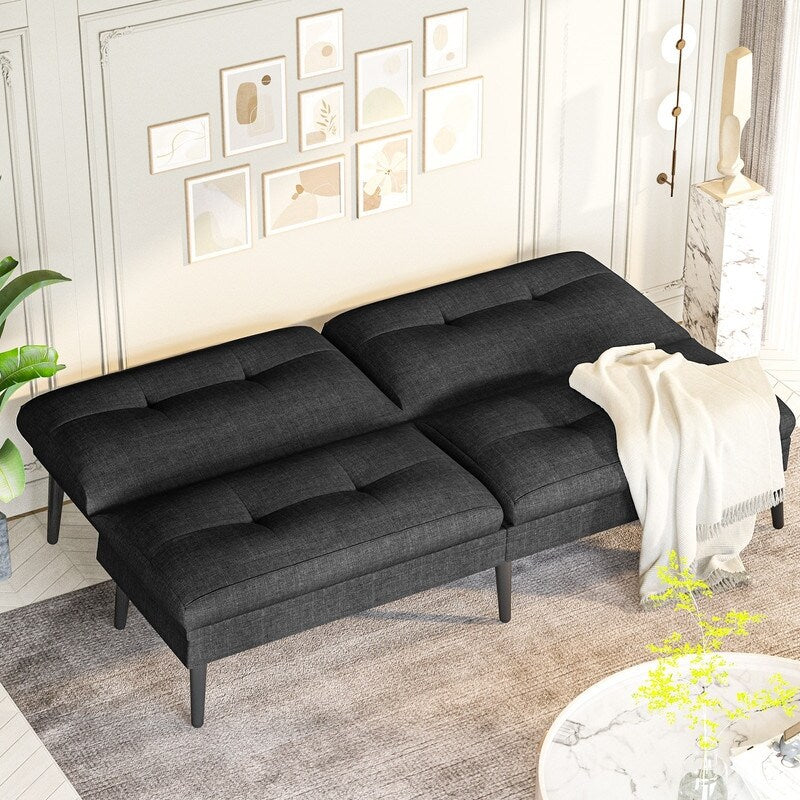 Divano letto futon trasformabile Grondin, divano letto con schienale regolabile in 5 angolazioni e 2 cuscini, poltrona reclinabile in stile moderno.