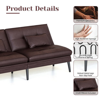 Divano letto futon trasformabile Grondin, divano letto con schienale regolabile in 5 angolazioni e 2 cuscini, poltrona reclinabile in stile moderno.