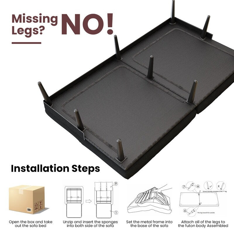 Divano letto futon trasformabile Grondin, divano letto con schienale regolabile in 5 angolazioni e 2 cuscini, poltrona reclinabile in stile moderno.