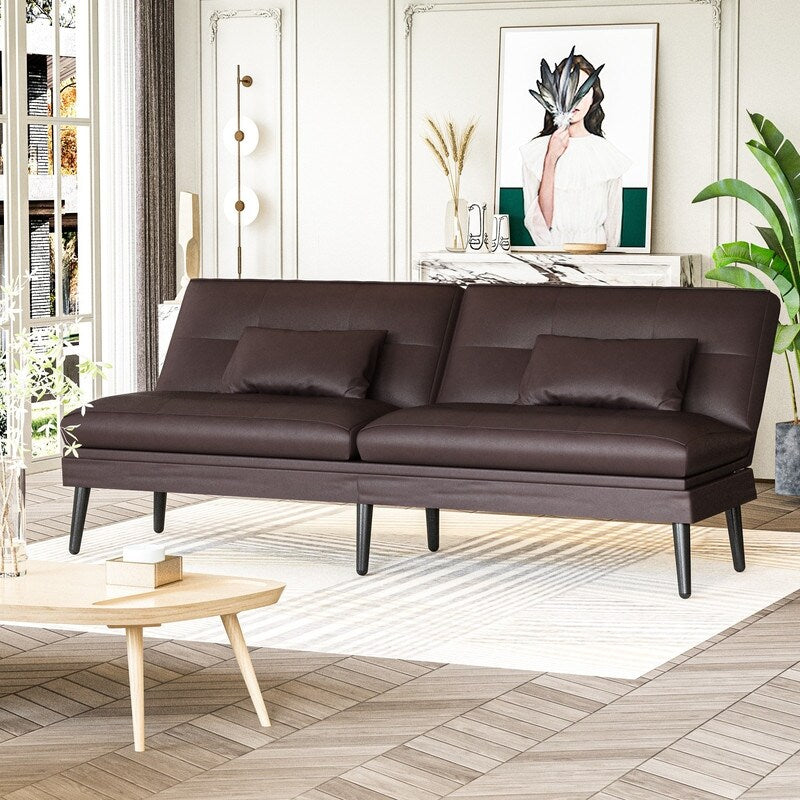 Divano letto futon trasformabile Grondin, divano letto con schienale regolabile in 5 angolazioni e 2 cuscini, poltrona reclinabile in stile moderno.