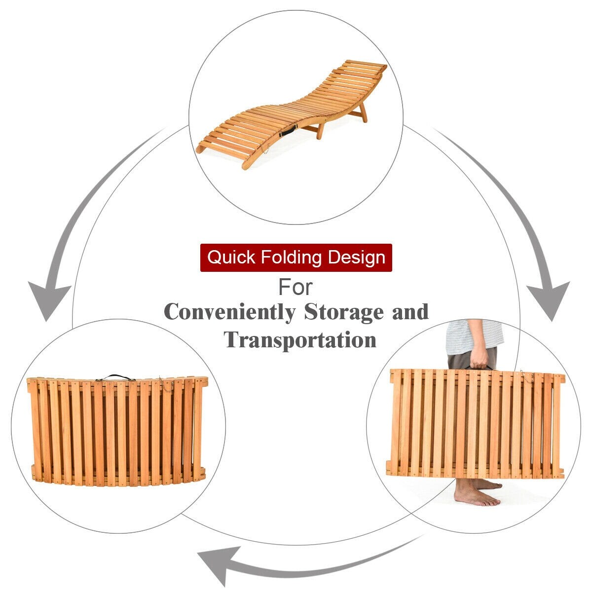 Gymax 2 pezzi sedia a sdraio pieghevole da esterno in eucalipto con - Vedi dettagli