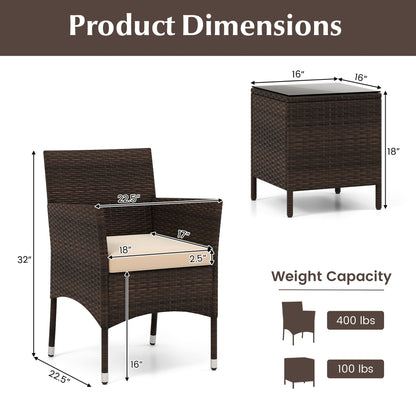 Set da conversazione per esterni Gymax 3 pezzi con seduta imbottita e seduta temperata