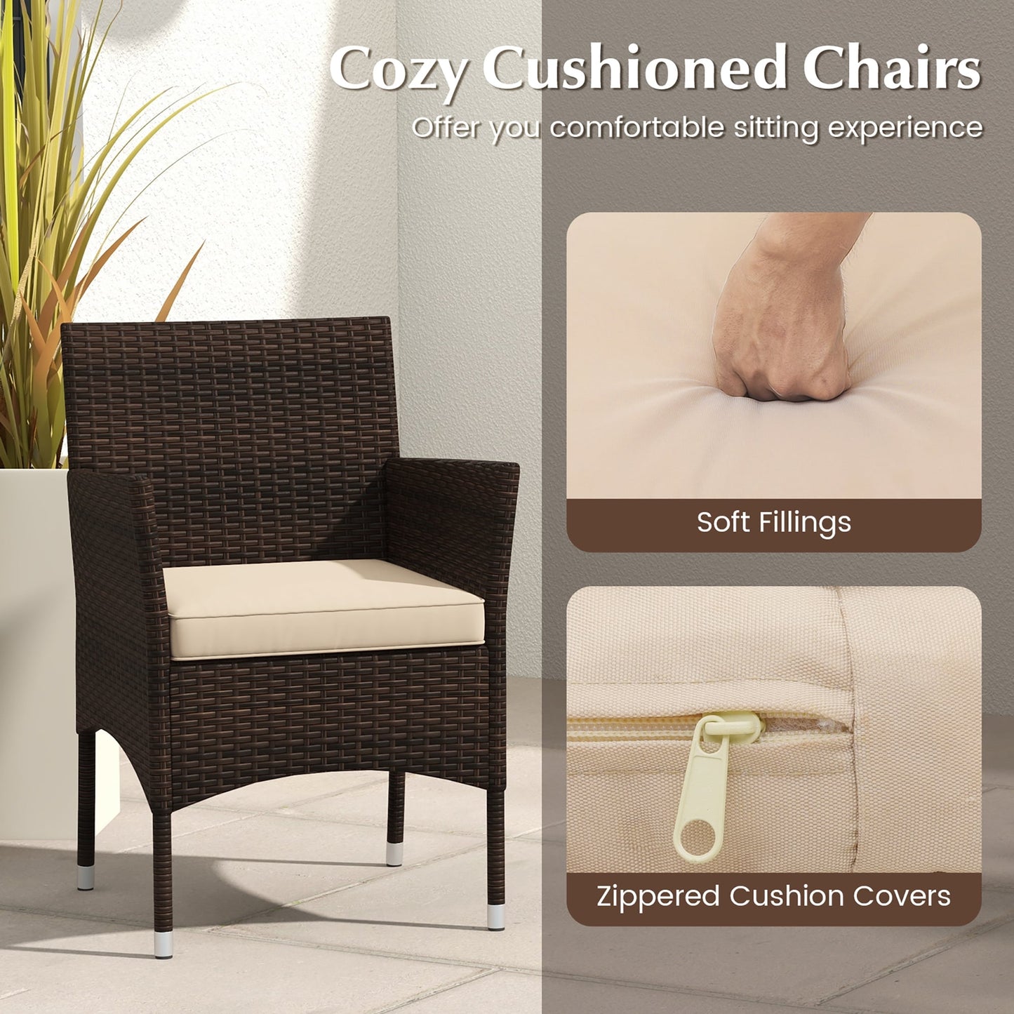 Set da conversazione per esterni Gymax 3 pezzi con seduta imbottita e seduta temperata