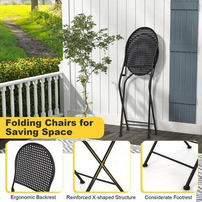 Gymax 3 pezzi set da bistrot per patio tavolo e sedie in metallo per tutte le stagioni per 2