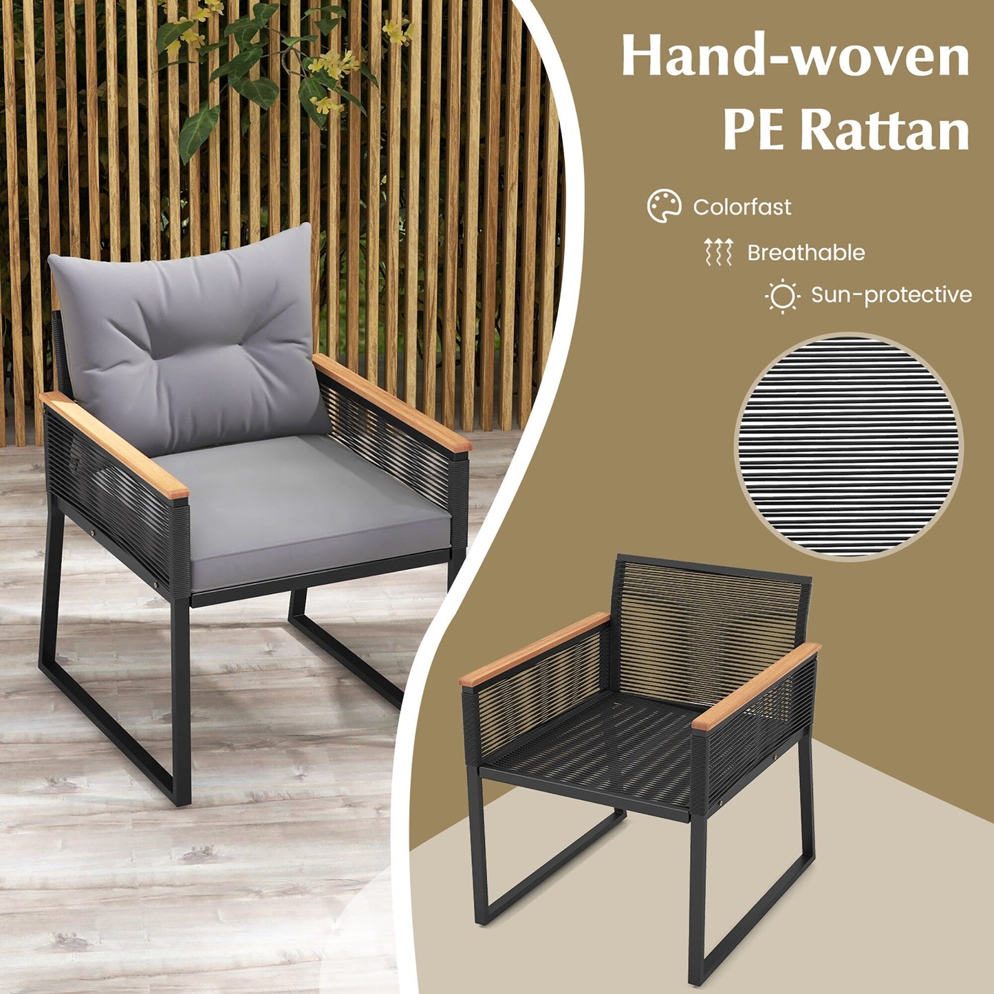 Set di mobili da giardino Gymax da 3 pezzi con sedie in vimini e rattan PE a 2 livelli