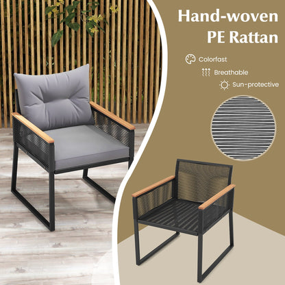 Set di mobili da giardino Gymax da 3 pezzi con sedie in vimini e rattan PE a 2 livelli