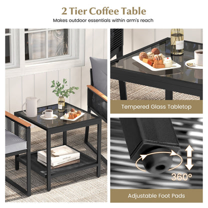 Set di mobili da giardino Gymax da 3 pezzi con sedie in vimini e rattan PE a 2 livelli