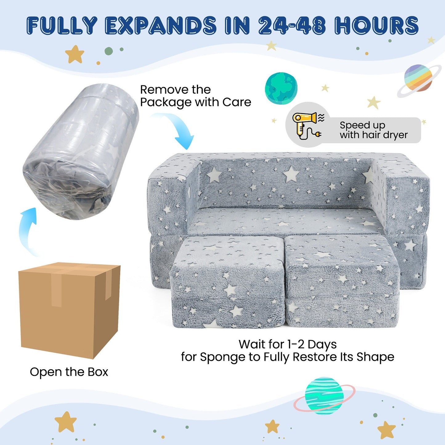 Divano pieghevole 3 in 1 per bambini Gymax, rimovibile e lavabile in lavatrice