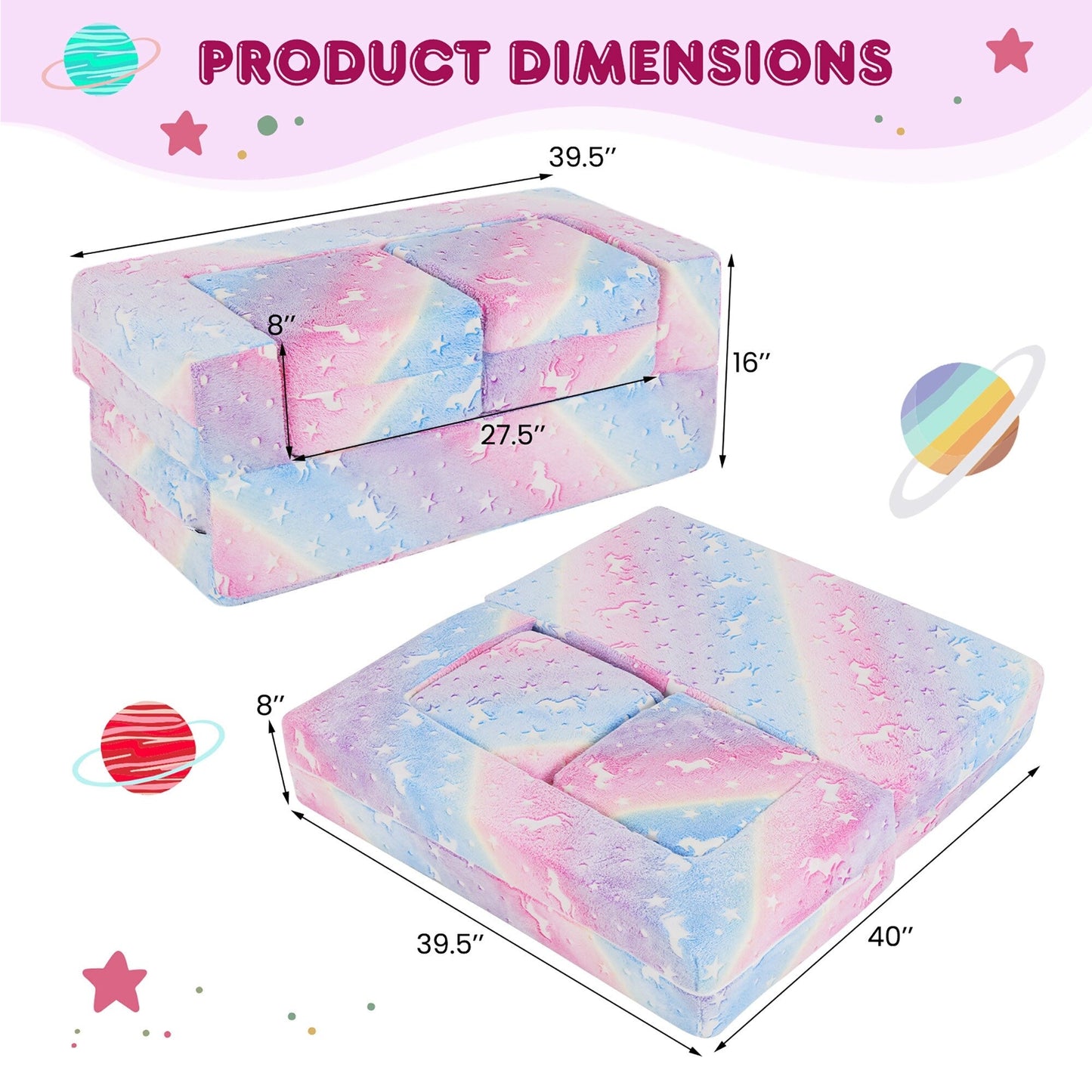 Divano pieghevole 3 in 1 per bambini Gymax, rimovibile e lavabile in lavatrice