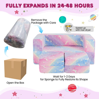 Divano pieghevole 3 in 1 per bambini Gymax, rimovibile e lavabile in lavatrice