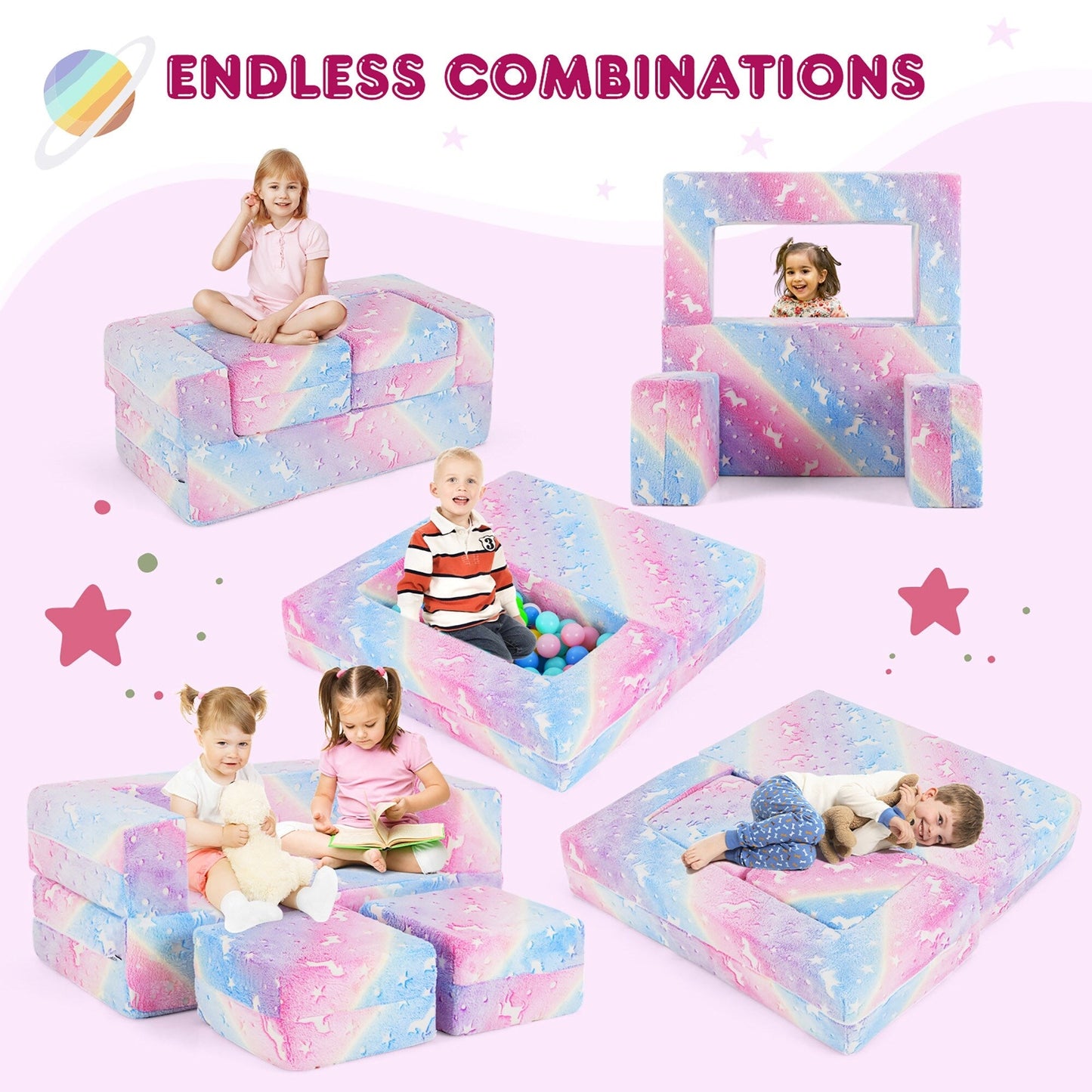 Divano pieghevole 3 in 1 per bambini Gymax, rimovibile e lavabile in lavatrice