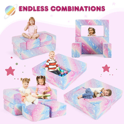 Divano pieghevole 3 in 1 per bambini Gymax, rimovibile e lavabile in lavatrice