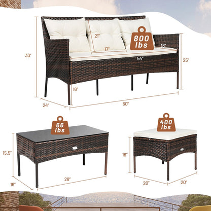 Set di mobili da conversazione in rattan per patio Gymax da 3 pezzi con schienale - Vedi dettagli