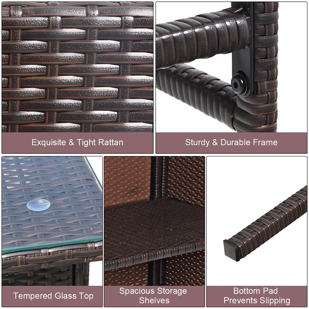 Gymax 3 pezzi tavolo da bar e sgabello da patio in rattan set da pranzo con grigio e off