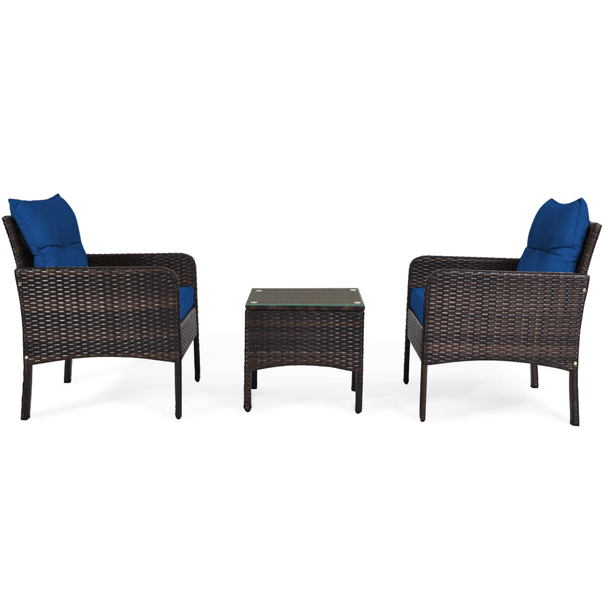 Gymax 3 pezzi Rattan Patio Conversation Furniture Set Yard Outdoor w/